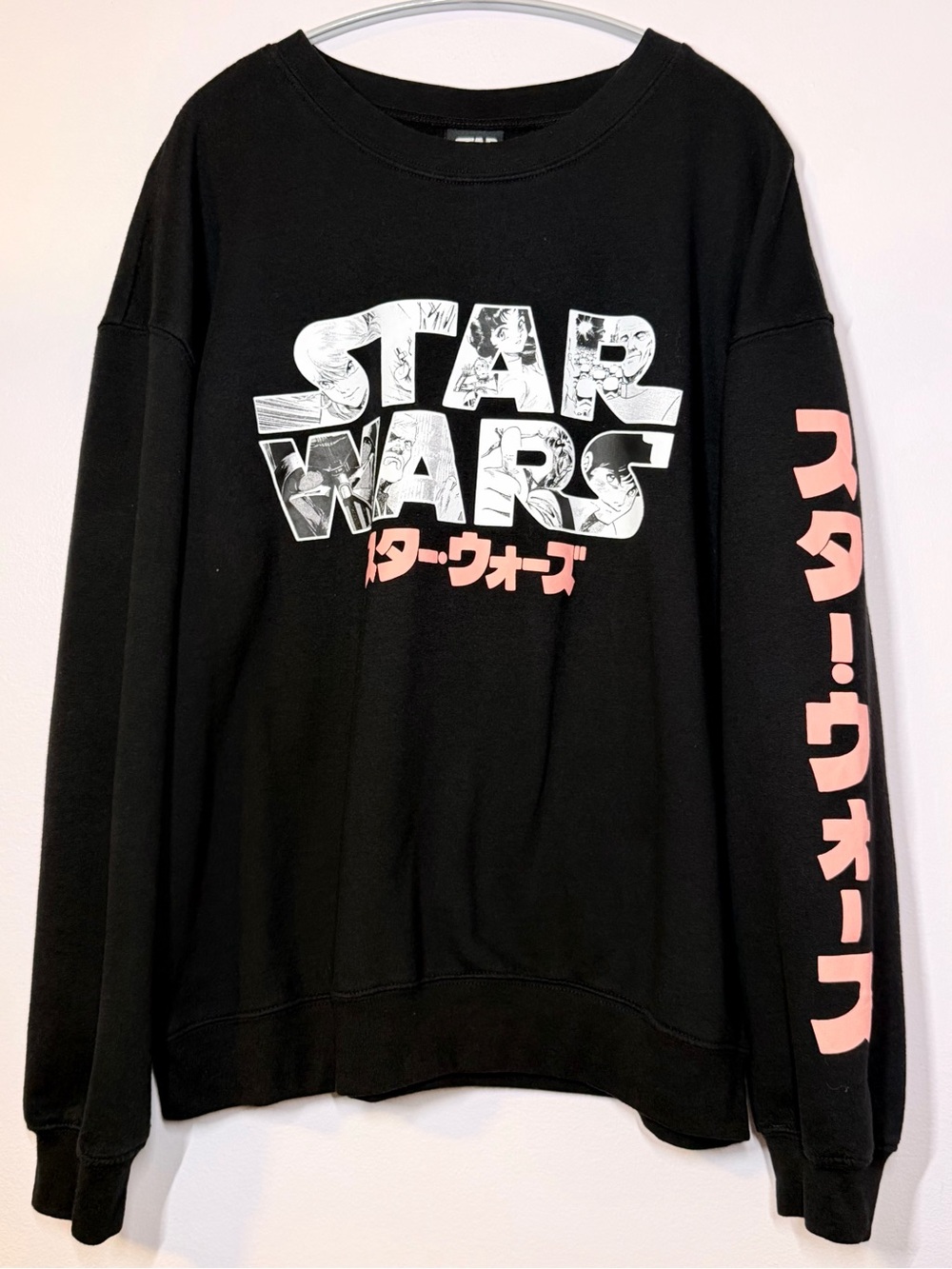 Star Wars Manga Japanese Graphic Crewneck Sweatshirt Black Pink XL